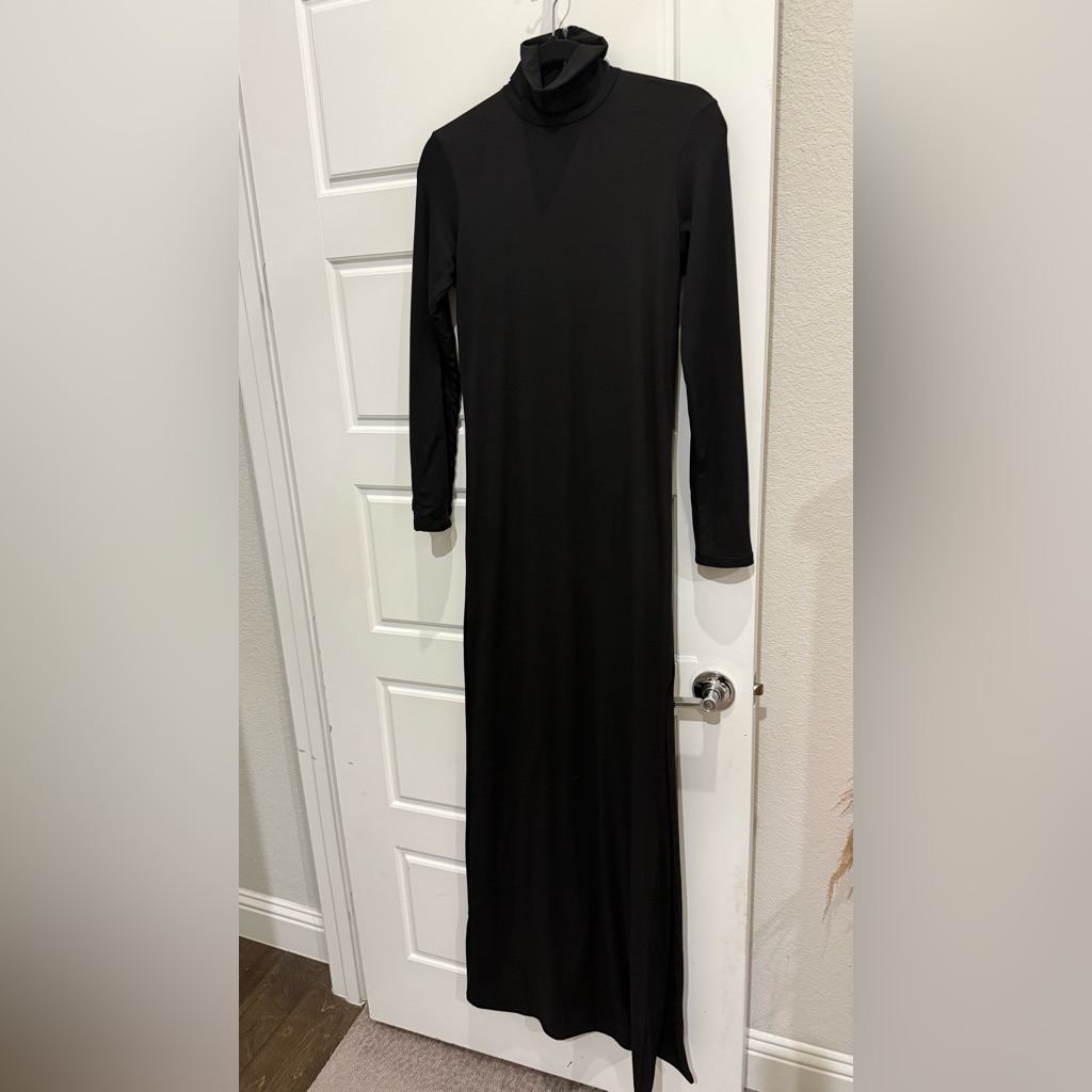 Monica Black Long Sleeve Turtleneck Maxi Dress